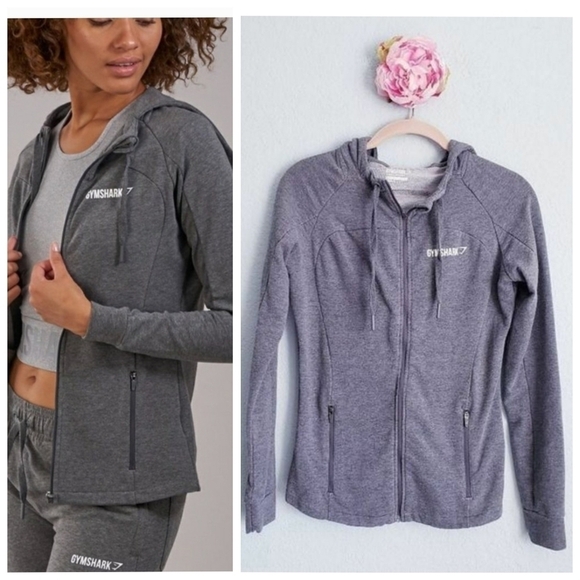 Gymshark Jackets & Blazers - Gymshark Gray Fit Full Zip‎ Athletic Hooded Jacket